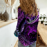 Polynesian Pride Sagittarius Zodiac Women Casual Shirt Astrological Sign Tribal Plumeria Purple Galaxy LT14 - Polynesian Pride