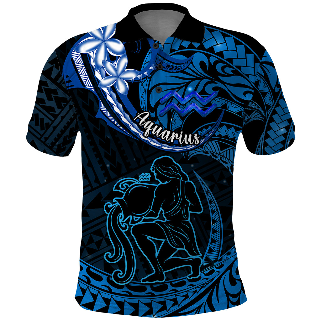 Polynesian Pride Aquarius Zodiac Polo Shirt Astrological Sign Tribal Plumeria Blue Galaxy LT14 Blue - Polynesian Pride