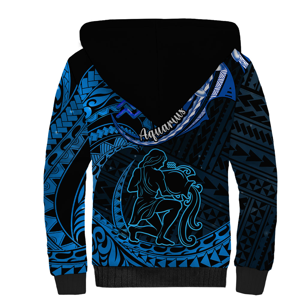 Polynesian Pride Aquarius Zodiac Sherpa Hoodie Astrological Sign Tribal Plumeria Blue Galaxy LT14 - Polynesian Pride
