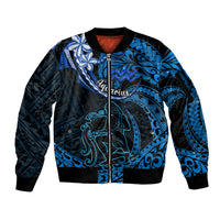Polynesian Pride Aquarius Zodiac Sleeve Zip Bomber Jacket Astrological Sign Tribal Plumeria Blue Galaxy LT14 Unisex Blue - Polynesian Pride