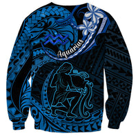 Polynesian Pride Aquarius Zodiac Sweatshirt Astrological Sign Tribal Plumeria Blue Galaxy LT14 - Polynesian Pride