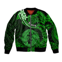 Polynesian Pride Pisces Zodiac Bomber Jacket Astrological Sign Tribal Plumeria Green Galaxy LT14 Unisex Green - Polynesian Pride