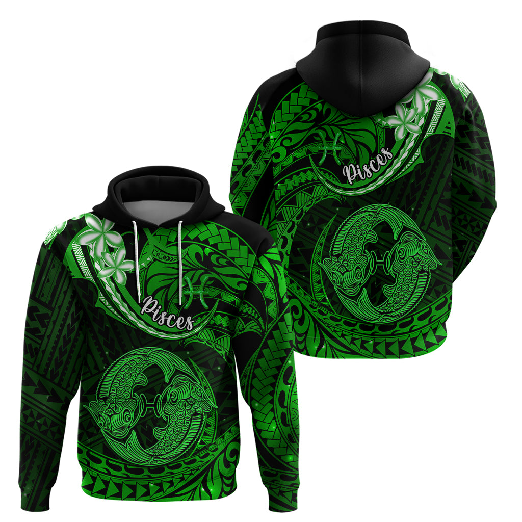 Polynesian Pride Pisces Zodiac Hoodie Astrological Sign Tribal Plumeria Green Galaxy LT14 - Polynesian Pride