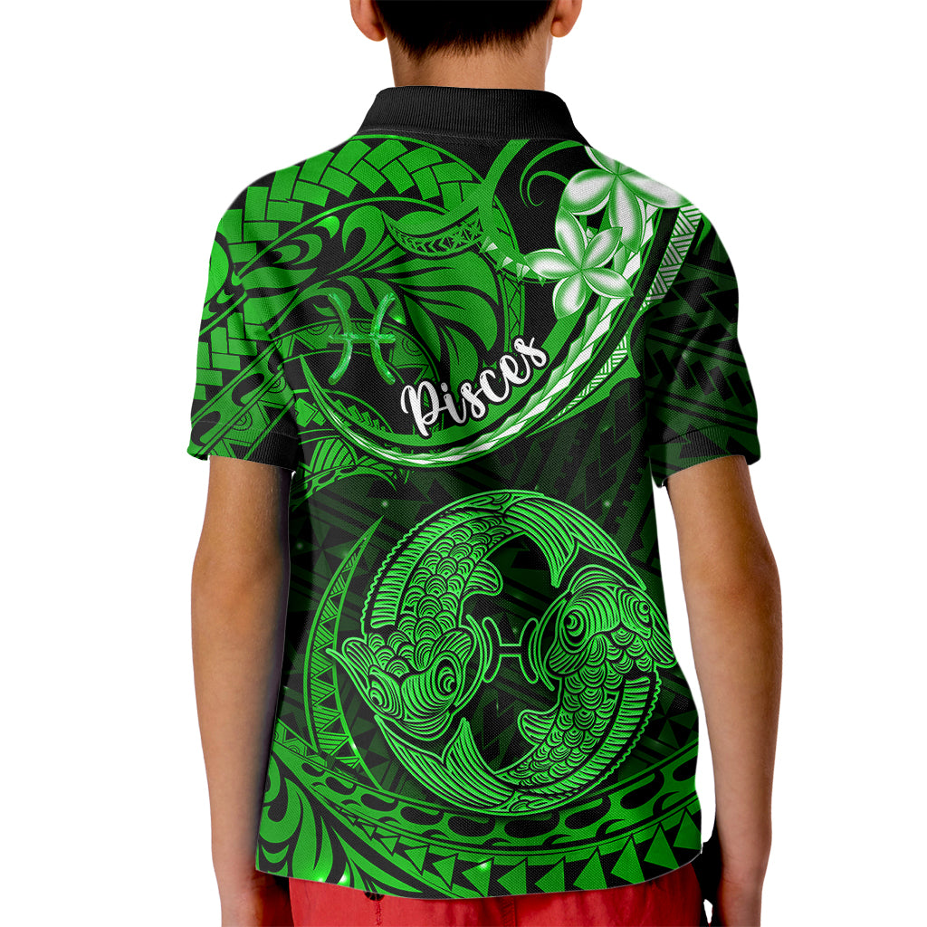 Polynesian Pride Pisces Zodiac Kid Polo Shirt Astrological Sign Tribal Plumeria Green Galaxy LT14 - Polynesian Pride