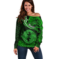 Polynesian Pride Pisces Zodiac Off Shoulder Sweater Astrological Sign Tribal Plumeria Green Galaxy LT14 Women Green - Polynesian Pride