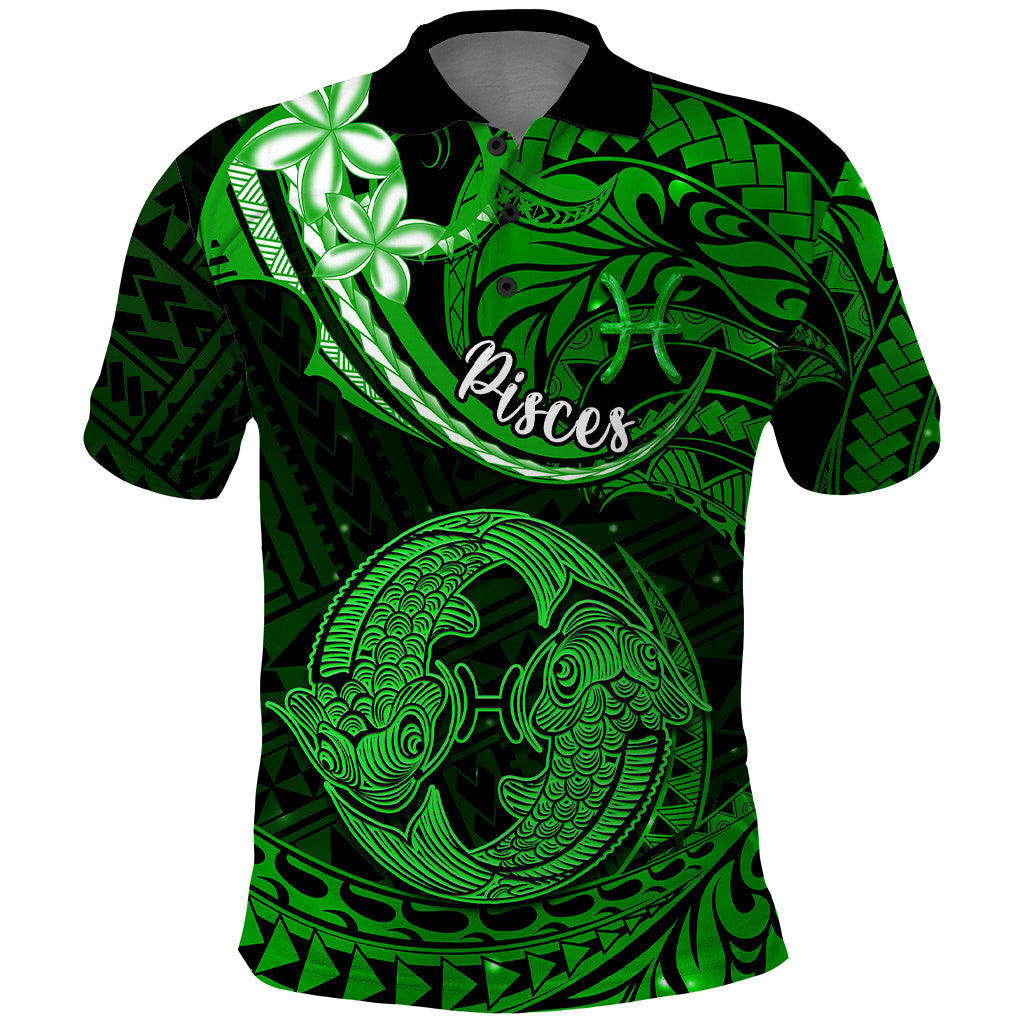 Polynesian Pride Pisces Zodiac Polo Shirt Astrological Sign Tribal Plumeria Green Galaxy LT14 Green - Polynesian Pride