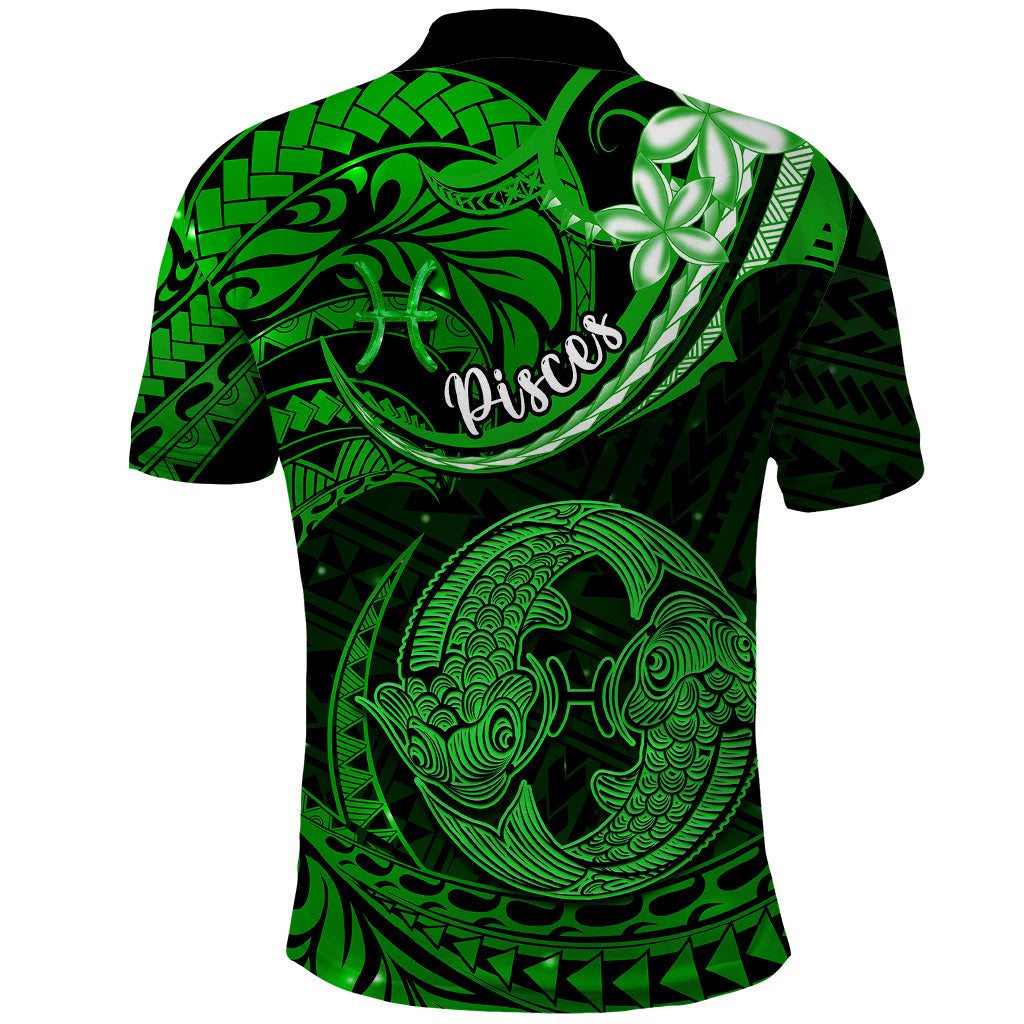 Polynesian Pride Pisces Zodiac Polo Shirt Astrological Sign Tribal Plumeria Green Galaxy LT14 - Polynesian Pride