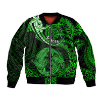 Polynesian Pride Pisces Zodiac Sleeve Zip Bomber Jacket Astrological Sign Tribal Plumeria Green Galaxy LT14 Unisex Green - Polynesian Pride
