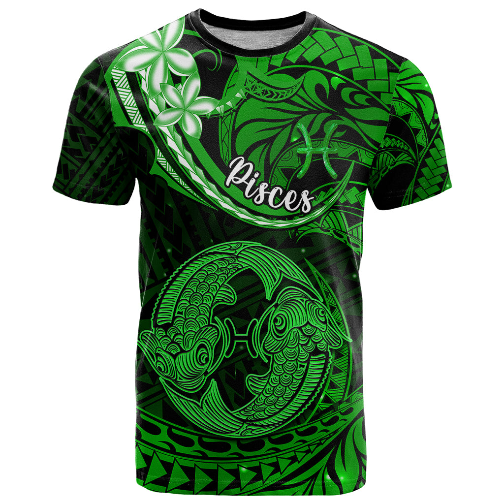 Polynesian Pride Pisces Zodiac T Shirt Astrological Sign Tribal Plumeria Green Galaxy LT14 Green - Polynesian Pride
