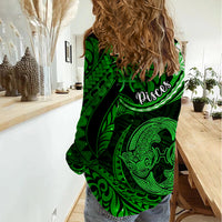 Polynesian Pride Pisces Zodiac Women Casual Shirt Astrological Sign Tribal Plumeria Green Galaxy LT14 - Polynesian Pride