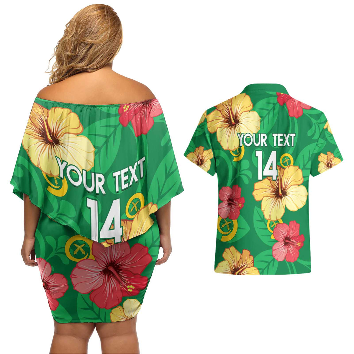 Custom Vanuatu Cricket Couples Matching Off Shoulder Short Dress and Hawaiian Shirt 2024 Tropical Flowers Version