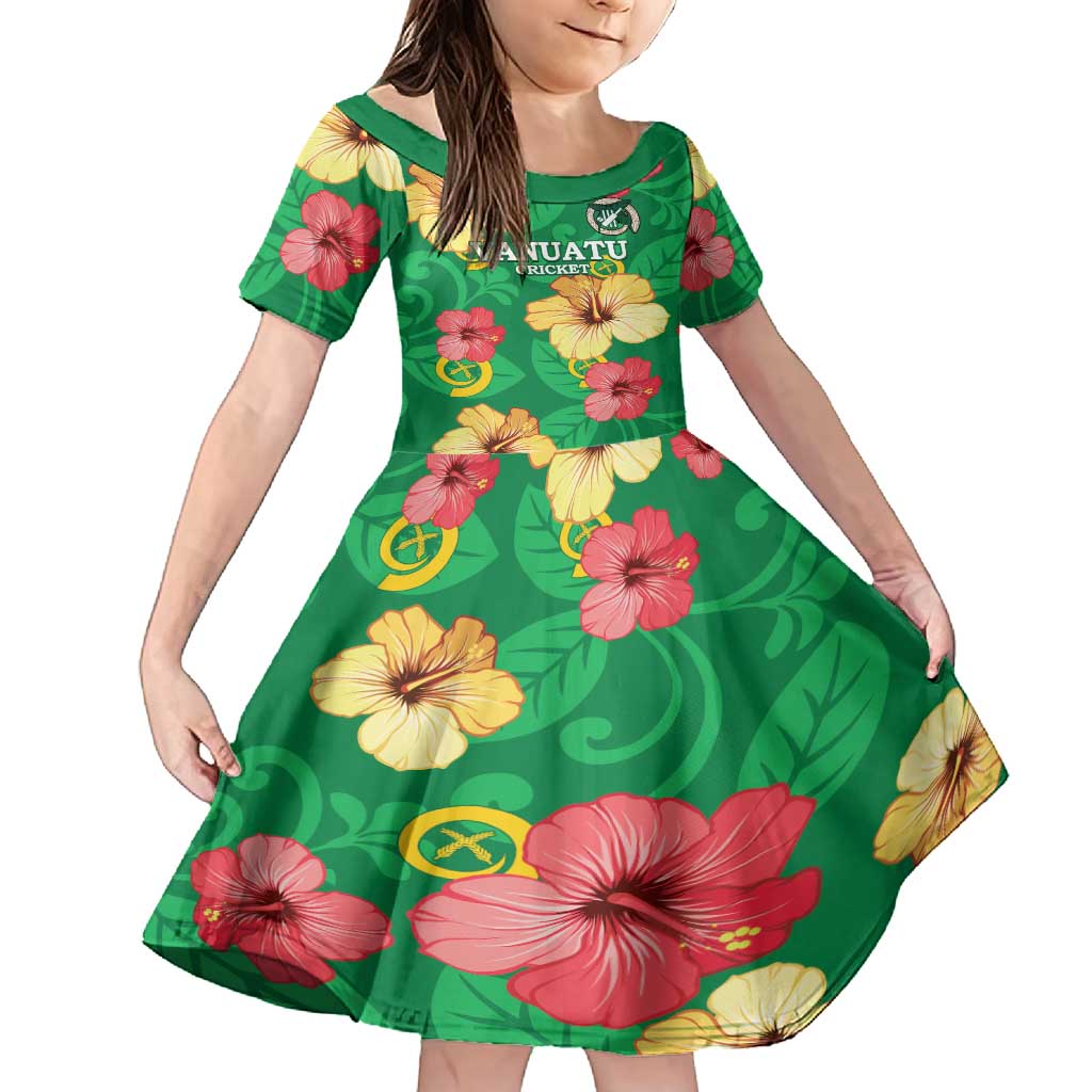 Custom Vanuatu Cricket Family Matching Long Sleeve Bodycon Dress and Hawaiian Shirt 2024 Tropical Flowers Version