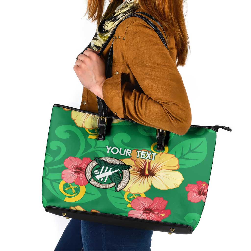 Custom Vanuatu Cricket Leather Tote Bag 2024 Tropical Flowers Version LT14 Green - Polynesian Pride