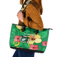 Custom Vanuatu Cricket Leather Tote Bag 2024 Tropical Flowers Version LT14 Green - Polynesian Pride