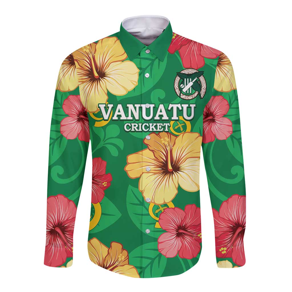 Custom Vanuatu Cricket Long Sleeve Button Shirt 2024 Tropical Flowers Version