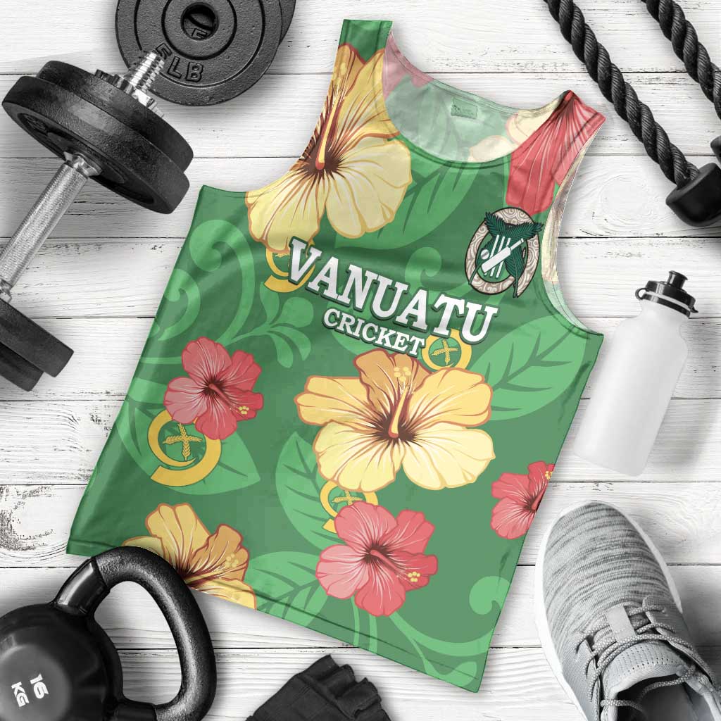 Custom Vanuatu Cricket Men Tank Top 2024 Tropical Flowers Version