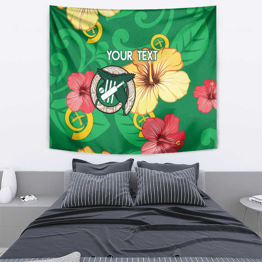 Custom Vanuatu Cricket Tapestry 2024 Tropical Flowers Version