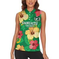 Custom Vanuatu Cricket Women Sleeveless Polo Shirt 2024 Tropical Flowers Version