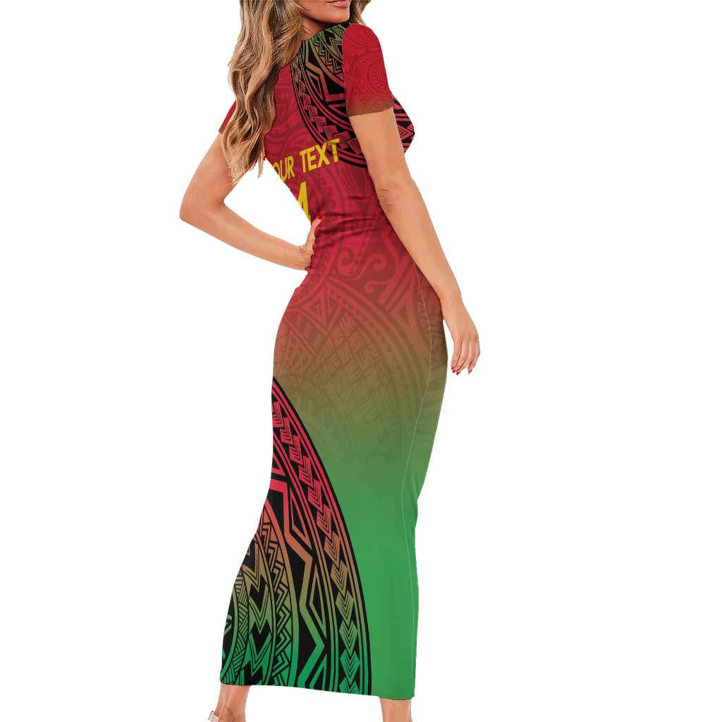 Custom Vanuatu Cricket Short Sleeve Bodycon Dress 2024 Polynesian Patt