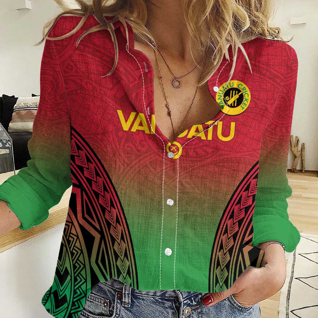 Custom Vanuatu Cricket Women Casual Shirt 2024 Polynesian Pattern Sporty Style