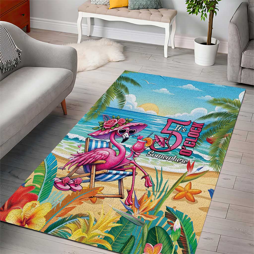 Flamingo Aloha Hawaii Area Rug It's 5 O’Clock Somewhere Tropical Vibes - Polynesian Pride