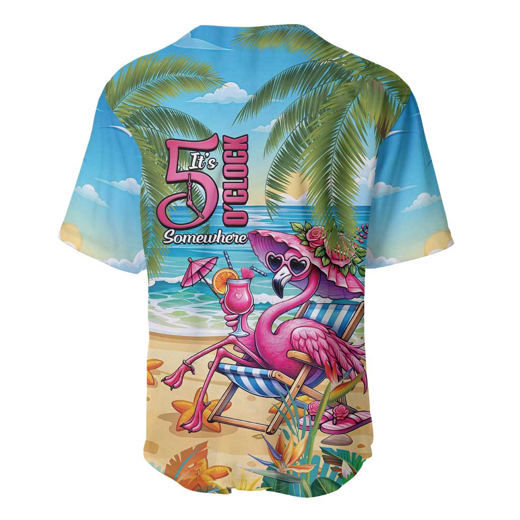 Flamingo Aloha Hawaii Baseball Jersey It's 5 O’Clock Somewhere Tropical Vibes - Polynesian Pride