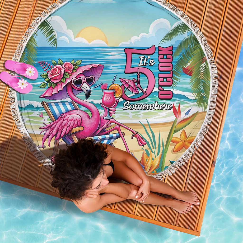 Flamingo Aloha Hawaii Beach Blanket It's 5 O’Clock Somewhere Tropical Vibes - Polynesian Pride