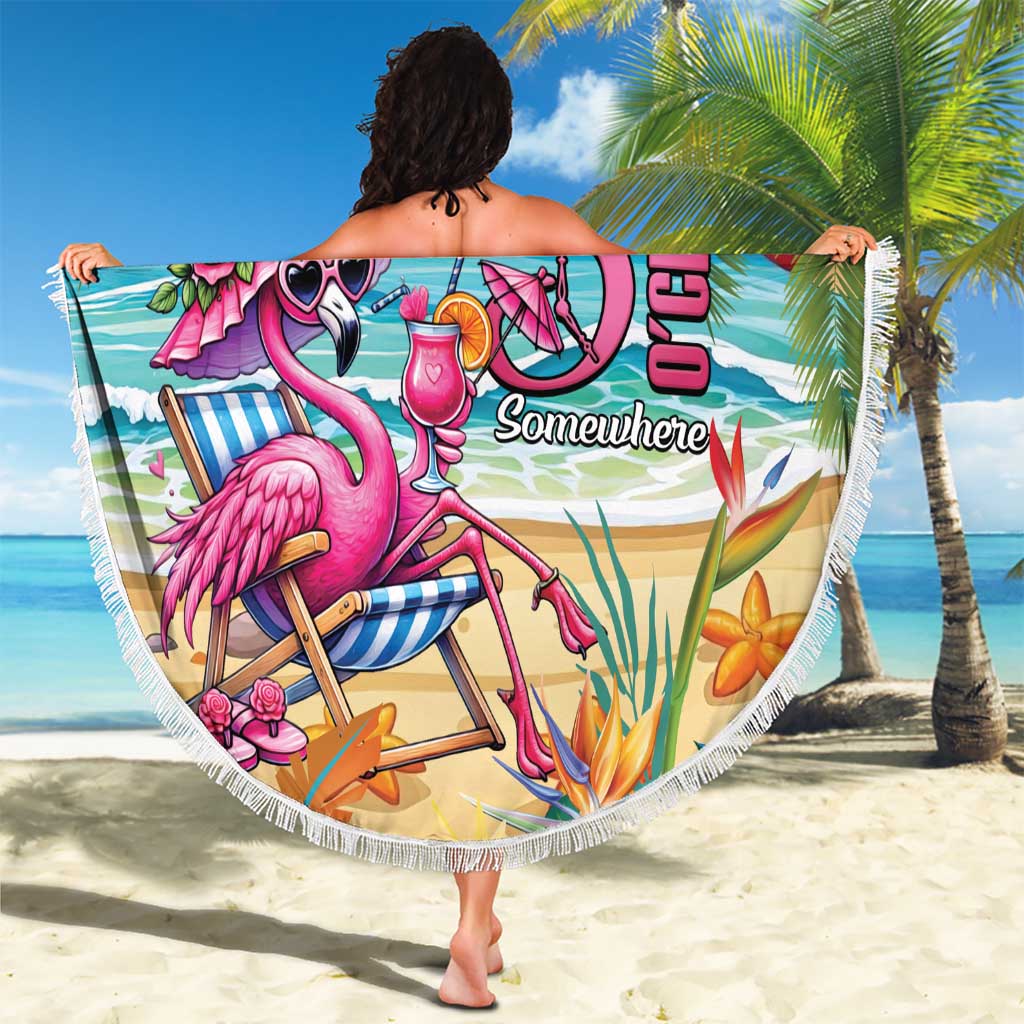 Flamingo Aloha Hawaii Beach Blanket It's 5 O’Clock Somewhere Tropical Vibes - Polynesian Pride