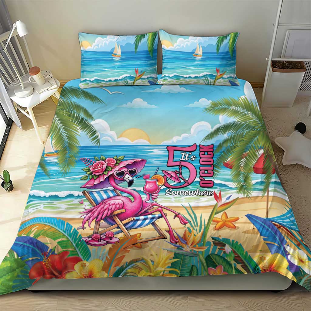Flamingo Aloha Hawaii Bedding Set It's 5 O’Clock Somewhere Tropical Vibes - Polynesian Pride