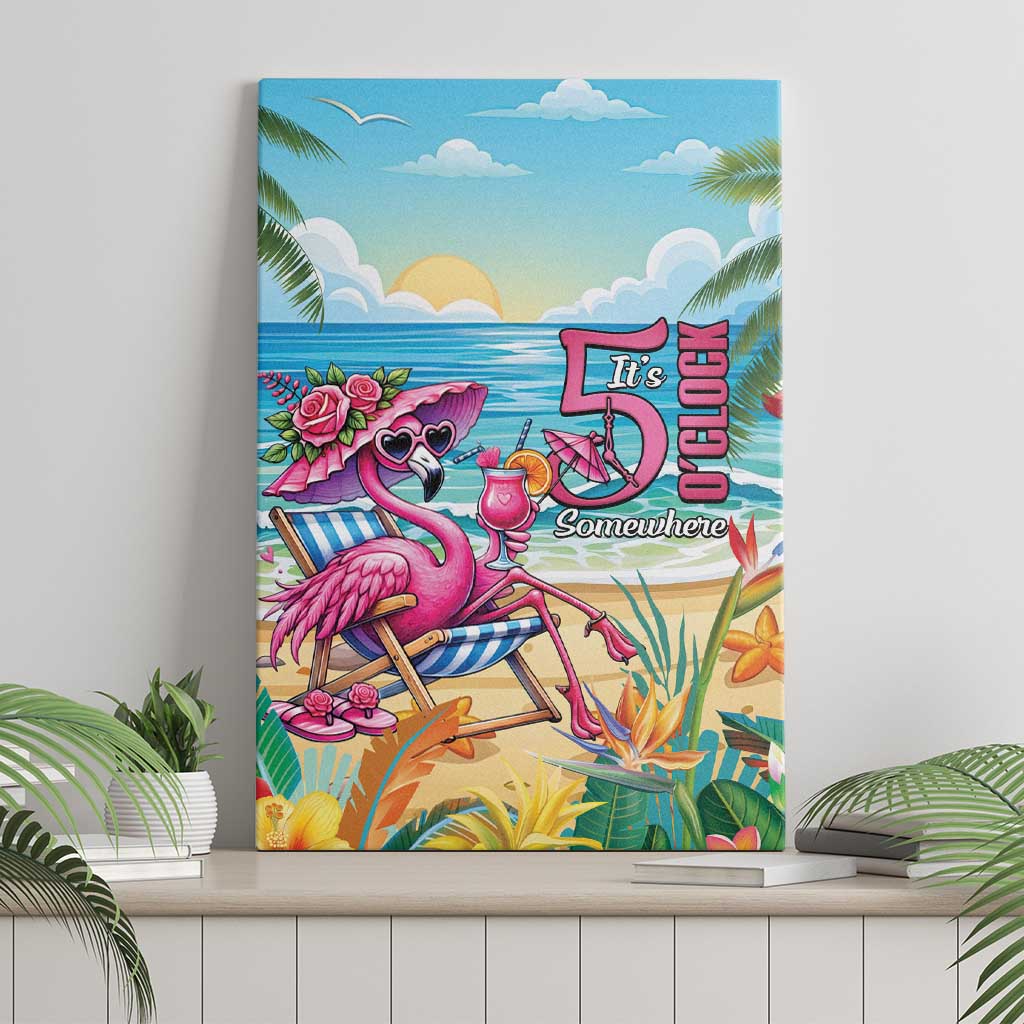Flamingo Aloha Hawaii Canvas Wall Art It's 5 O’Clock Somewhere Tropical Vibes - Polynesian Pride