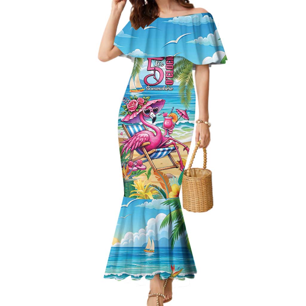 Flamingo Aloha Hawaii Family Matching Mermaid Dress and Hawaiian Shirt It's 5 O’Clock Somewhere Tropical Vibes - Polynesian Pride