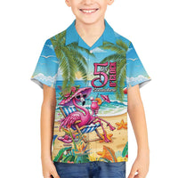 Flamingo Aloha Hawaii Family Matching Off Shoulder Short Dress and Hawaiian Shirt It's 5 OClock Somewhere Tropical Vibes LT14 Son's Shirt Blue - Polynesian Pride