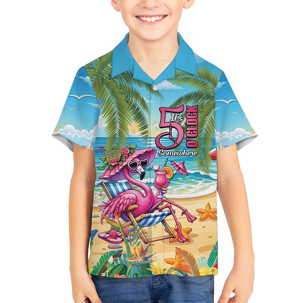 Flamingo Aloha Hawaii Family Matching Puletasi and Hawaiian Shirt It's 5 OClock Somewhere Tropical Vibes LT14 Son's Shirt Blue - Polynesian Pride