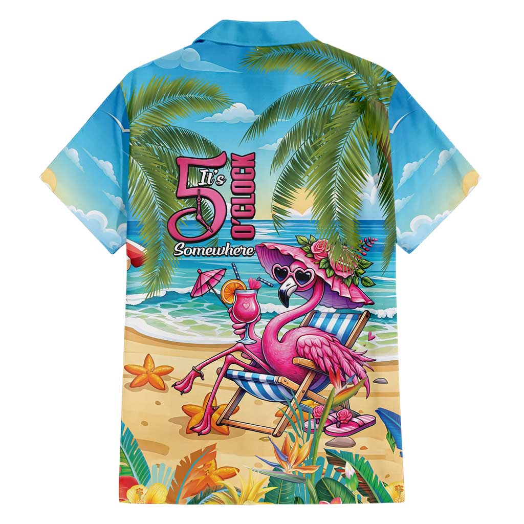 Flamingo Aloha Hawaii Family Matching Short Sleeve Bodycon Dress and Hawaiian Shirt It's 5 OClock Somewhere Tropical Vibes LT14 - Polynesian Pride
