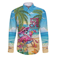 Flamingo Aloha Hawaii Family Matching Summer Maxi Dress and Hawaiian Shirt It's 5 OClock Somewhere Tropical Vibes LT14 Dad's Shirt - Long Sleeve Blue - Polynesian Pride