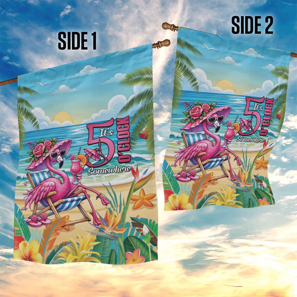 Flamingo Aloha Hawaii Garden Flag It's 5 O’Clock Somewhere Tropical Vibes - Polynesian Pride