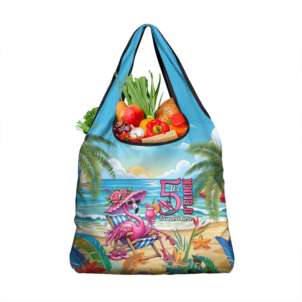 Flamingo Aloha Hawaii Grocery Bag It's 5 O’Clock Somewhere Tropical Vibes - Polynesian Pride