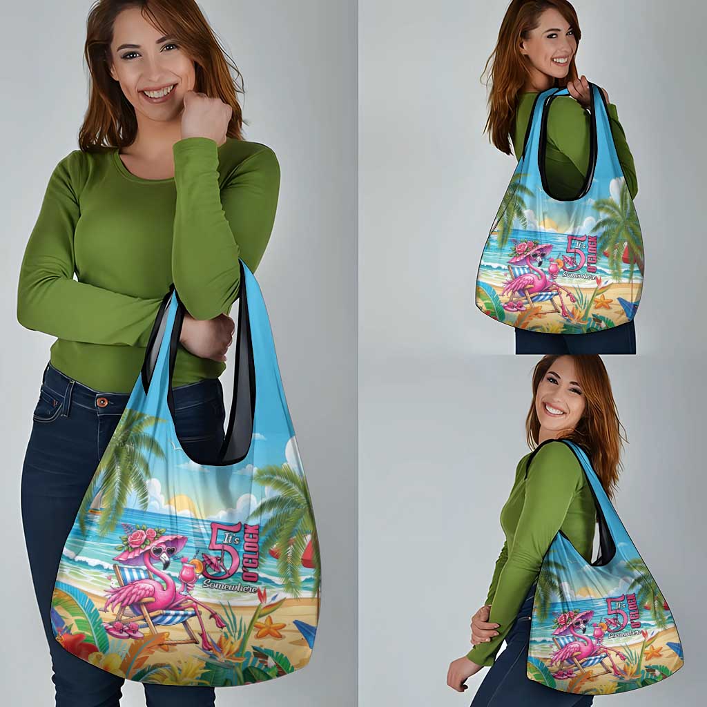 Flamingo Aloha Hawaii Grocery Bag It's 5 O’Clock Somewhere Tropical Vibes - Polynesian Pride