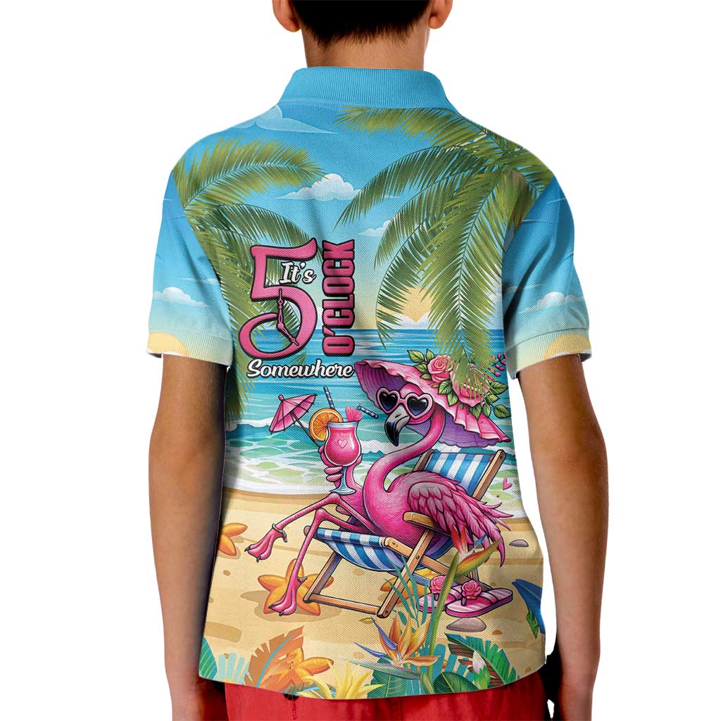 Flamingo Aloha Hawaii Kid Polo Shirt It's 5 O’Clock Somewhere Tropical Vibes - Polynesian Pride