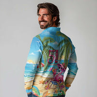 Flamingo Aloha Hawaii Long Sleeve Polo Shirt It's 5 OClock Somewhere Tropical Vibes LT14 - Polynesian Pride