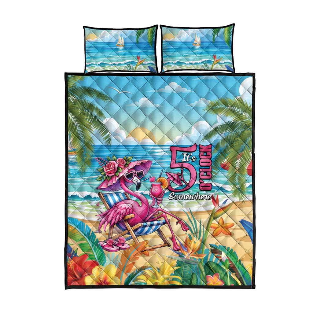 Flamingo Aloha Hawaii Quilt Bed Set It's 5 O’Clock Somewhere Tropical Vibes - Polynesian Pride