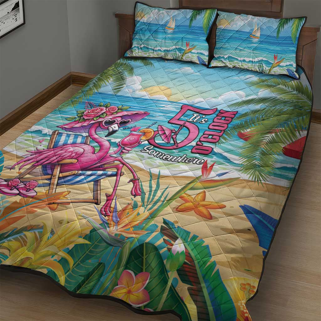 Flamingo Aloha Hawaii Quilt Bed Set It's 5 O’Clock Somewhere Tropical Vibes - Polynesian Pride
