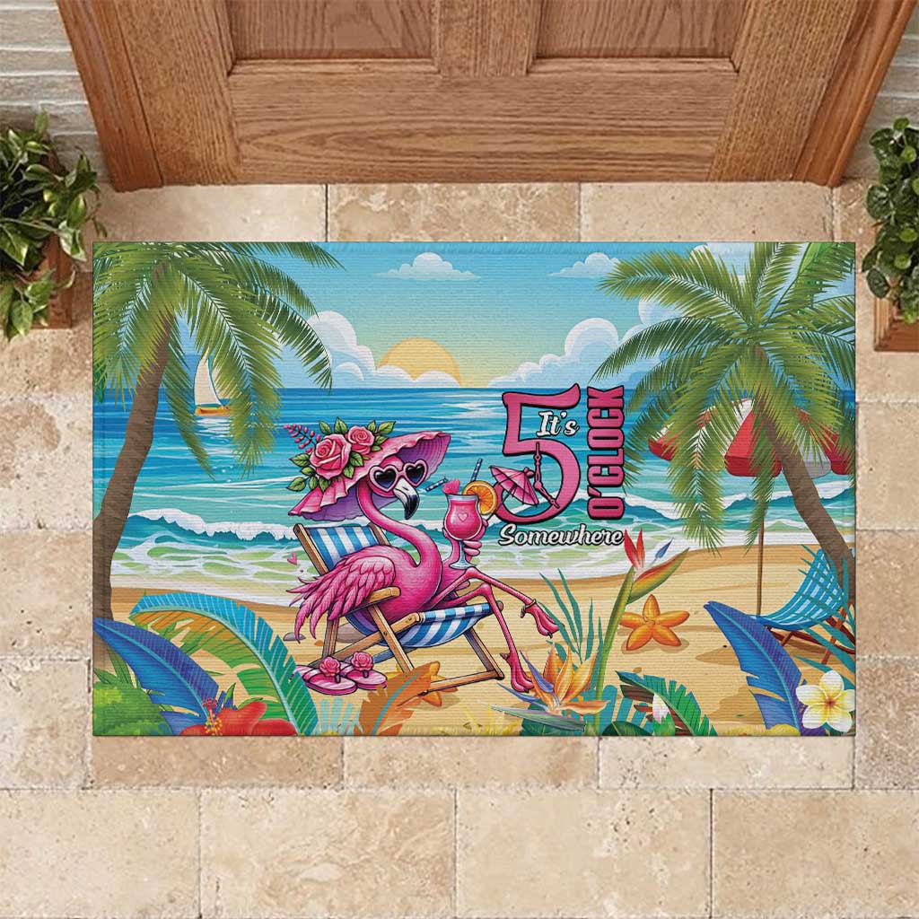 Flamingo Aloha Hawaii Rubber Doormat It's 5 O’Clock Somewhere Tropical Vibes - Polynesian Pride