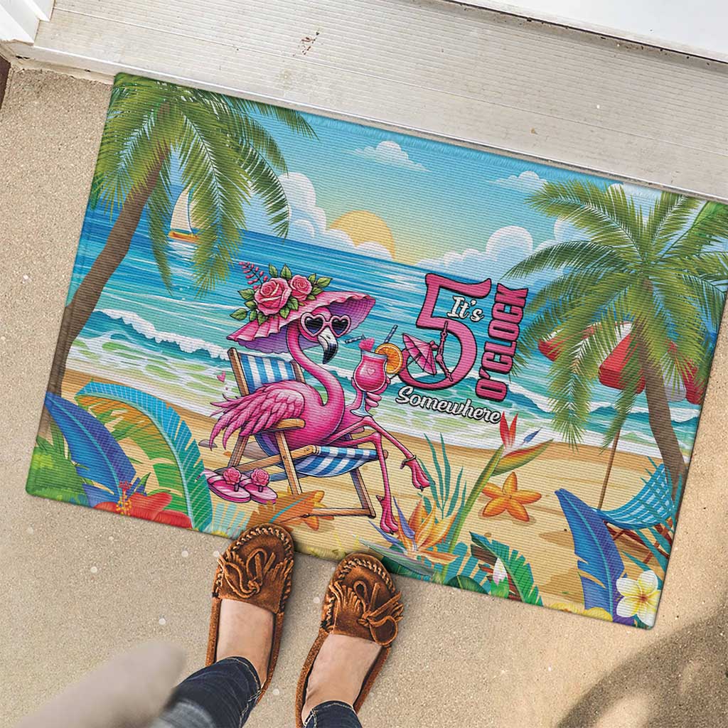 Flamingo Aloha Hawaii Rubber Doormat It's 5 OClock Somewhere Tropical Vibes LT14 - Polynesian Pride