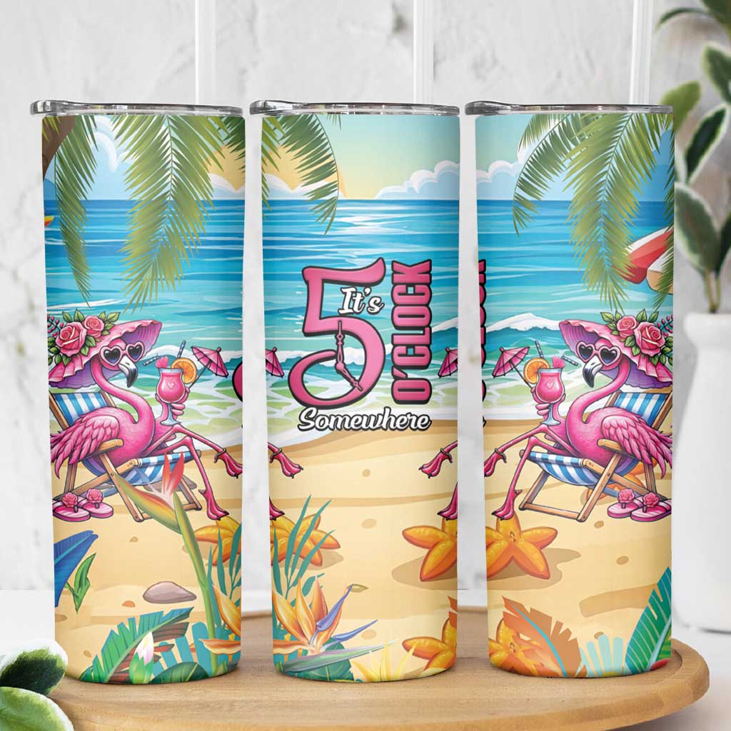 Flamingo Aloha Hawaii Skinny Tumbler It's 5 O’Clock Somewhere Tropical Vibes - Polynesian Pride