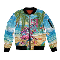 Flamingo Aloha Hawaii Sleeve Zip Bomber Jacket It's 5 OClock Somewhere Tropical Vibes LT14 Unisex Blue - Polynesian Pride