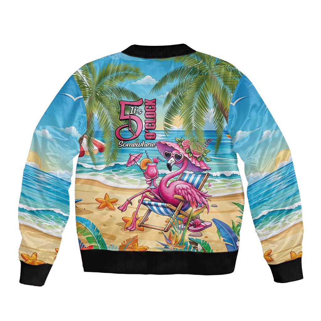 Flamingo Aloha Hawaii Sleeve Zip Bomber Jacket It's 5 OClock Somewhere Tropical Vibes LT14 - Polynesian Pride