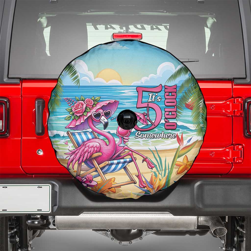 Flamingo Aloha Hawaii Spare Tire Cover It's 5 O’Clock Somewhere Tropical Vibes - Polynesian Pride