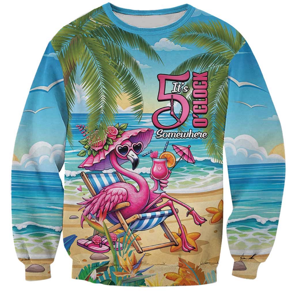 Flamingo Aloha Hawaii Sweatshirt It's 5 O’Clock Somewhere Tropical Vibes - Polynesian Pride