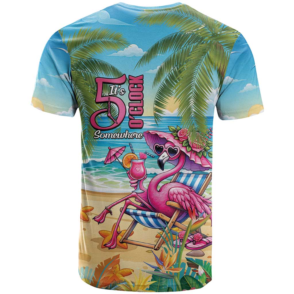 Flamingo Aloha Hawaii T Shirt It's 5 O’Clock Somewhere Tropical Vibes - Polynesian Pride